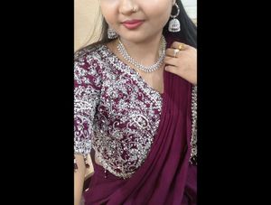 Maroon Ruffled Saree with Embellished Blouse
