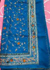 Beautiful Blue Embroidered Saree