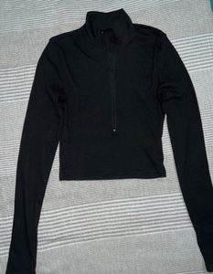 Black Zip-Up Mock Neck Long Sleeve Top
