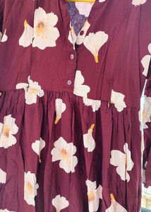 Maroon Floral Print Dress