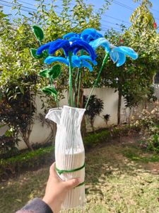 Handmade Blue Chenille Flowers