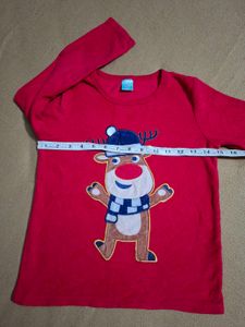 Girls' Red Christmas Reindeer Long Sleeve Top