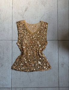 Sparkly Gold Sequin V-Neck Top