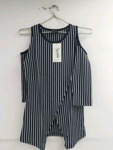 Women's Stylish Striped Cold Shoulder Tunic Top