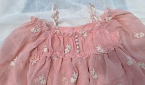 Korean Style Pastel Pink Floral Embroidered top