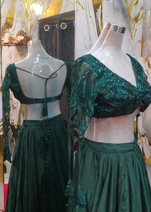 Emerald Sequin Blouse &amp; Skirt Set
