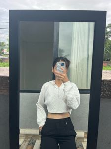 White Cropped Hoodie