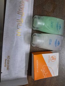 Dental Kit, Shampoo, Bath Gel & shower Cap