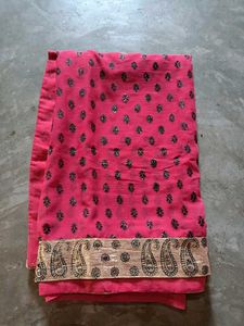 Elegant Pink Saree with velevt work&amp;Paisley Border