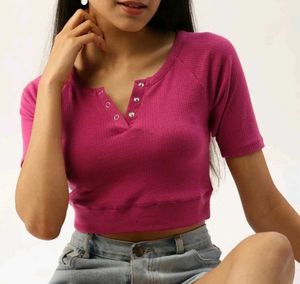 Vibrant Pink Ribbed Henley Top