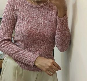 Ribbed Long Sleeve Knit Top
