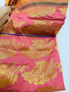 Coral Silk Saree With Blouse Used