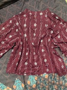 Maroon Floral Printed Kurta