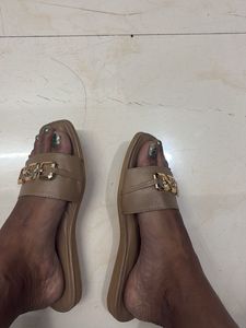 Chic Nude Slides with Gold Detail