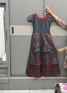 Elegant Grey Floral Tiered Gown