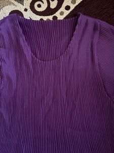 Purple Pleated Dress with Pockets -A010
