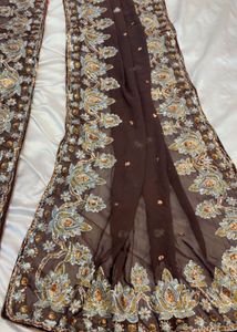 Embroidered Brown  Saree