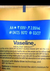 Pack Of 3 Vaseline Gluta-Hya SPF 50 Sunscreen