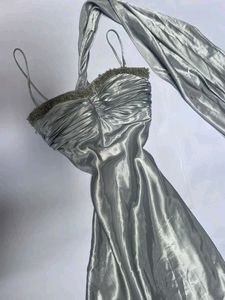 dupata Silver Halter Neck Dress with Scarf