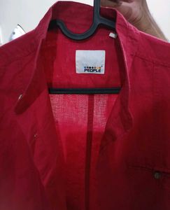 Red Mandarin Collar Long Sleeve Shirt