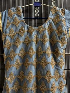 Blue &amp; Gold Embroidered Kurti