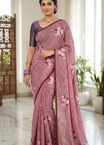 Elegant Pink Floral Print Saree