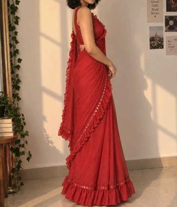 Ethnic Wear Maroon Colour Ruffle Georgette Saree