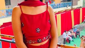 Vibrant Red Embellished Lehenga Choli Set