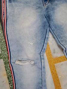 Light Wash Jeans with Side Stripe