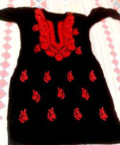 Black Kurta with Red Embroidery