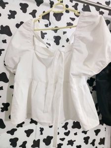 White Bow Pullover Blouse