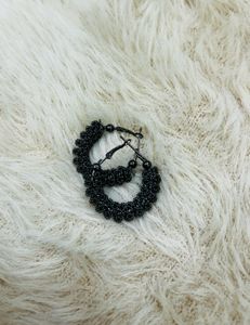 Black Beaded Hoop Earrings