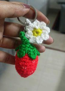 Crochet Strawberry Flower Keychain
