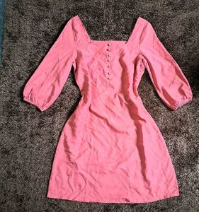 Sale !Pink Square Neck Mini Dress