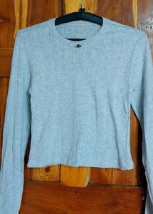 Grey Ribbed Long Sleeve Top
