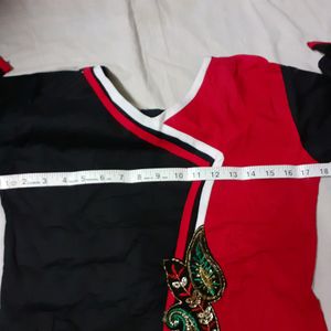 Women Kurti Black Red Embroidery Design Style Girl