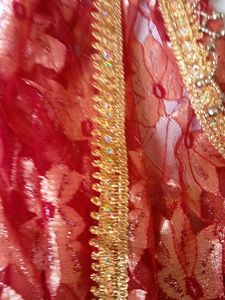 Red Lace Dupatta with Gold Border