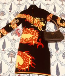 Dragon Print Knit Bodycon Dress