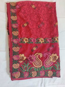 👌Traditional Red ♥️ Embroidered Silk Saree