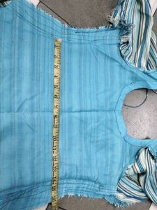 Sky Blue And Dark Lining Kurti With Extra C