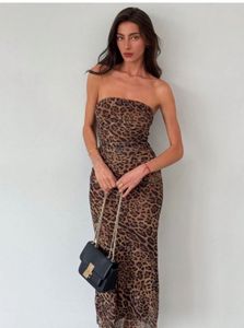 Leopard Print Strapless Midi Dress