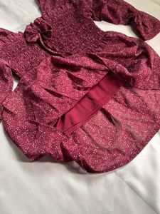 Maroon Floral Smocked Square Neck Top