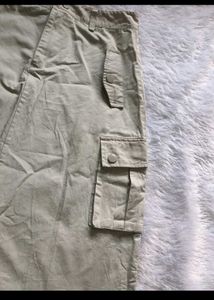 Beige Cargo Midi Skirt