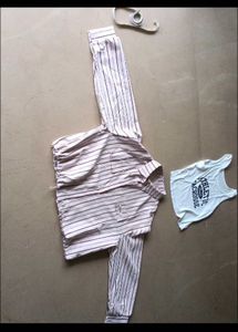 Striped Button-Up Shirt with Graphic Tee