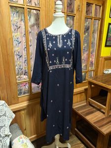 Navy Blue Embroidered Kurta Set with Dupatta