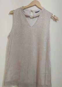Nude Sparkly Choker Neck Sleeveless Top 36 Bust