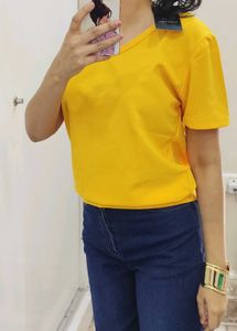 Calvin Klein Bright Yellow V-Neck Tee - L