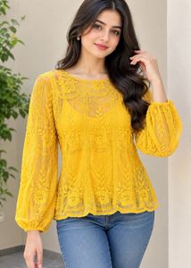 New look  Yellow Lace Long Sleeve Top