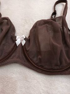 Sheer Brown Bra with White Bow Accent