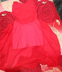 Beautiful Red High-Low Ethnic Gown